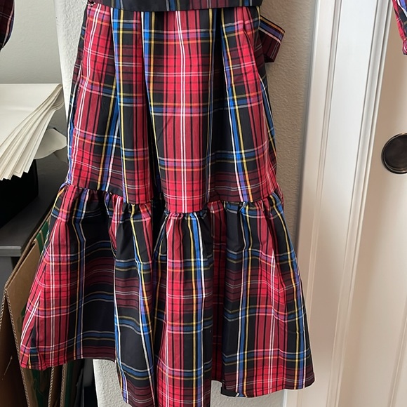 NWT DRAPER JAMES RED & BLUE PLAID TIERED BOW BACK DRESS - Picture 8 of 8